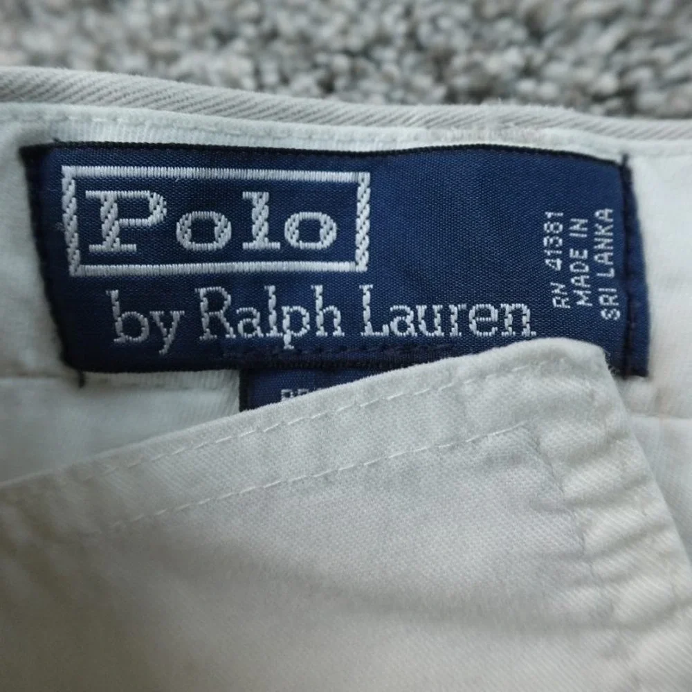 VTG Polo Ralph Lauren Pants Mens 34X30 Beige Chino Trouser‎ Flat Front Preppy